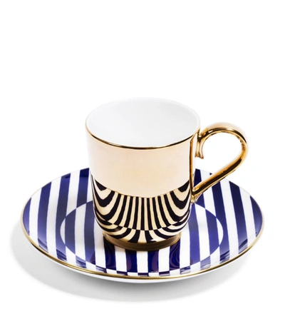 Shop Richard Brendon Superstripe Espresso Cup And Saucer In Blue