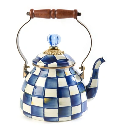 Shop Mackenzie-childs Royal Check Tea Kettle In Blue