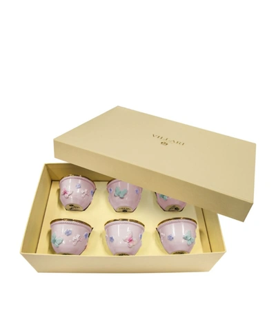 Shop Villari Porcelain Butterfly Arabic Coffee Cups (set Of 6) In Pink