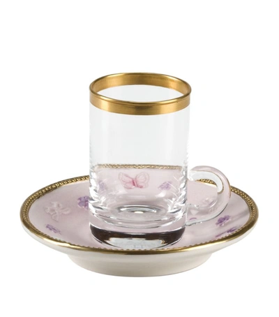 Shop Villari Butterfly Green Teacup And Saucer In Pink