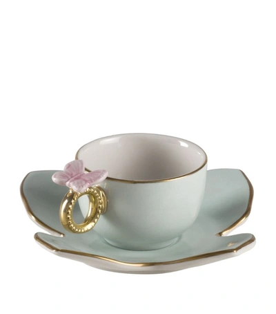 Shop Villari Blooming Butterfly Coffee Cup And Saucer In Blue