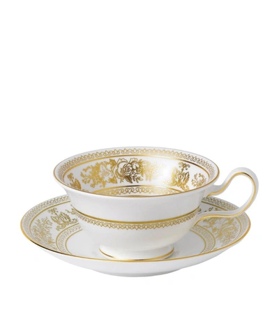 Shop Wedgwood Gold Columbia Peony Cup And Saucer In Multi