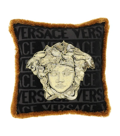 Shop Versace Logomania Medusa Cushion (45cm X 45cm) In Black