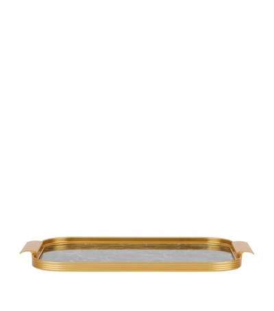 Shop Kaymet Marble Ribbed Tray (35cm) In Green