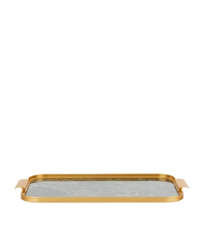 Shop Kaymet Marble Ribbed Tray (48cm) In Green