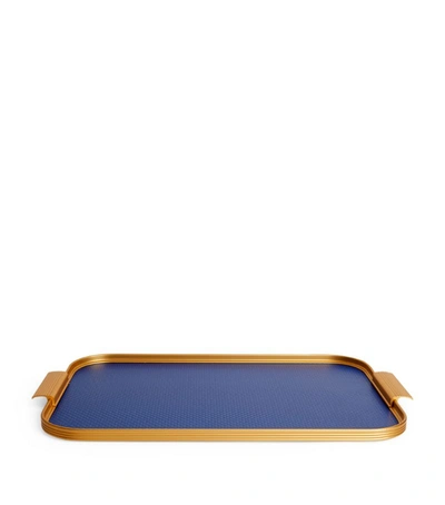 Shop Kaymet Ribbed Metal Tray (46cm X 30cm) In Blue