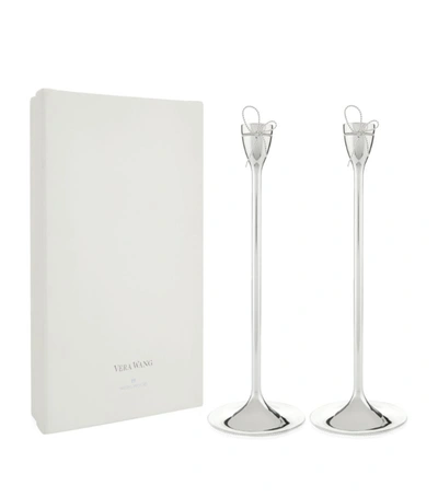 Shop Wedgwood Love Knots Candlesticks (set Of 2) In Silver