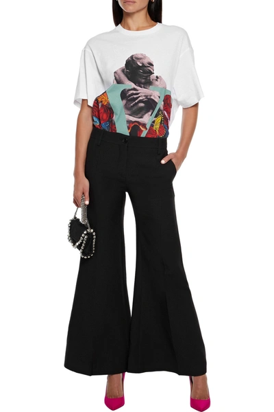 Shop Valentino Wool And Silk-blend Crepe Flared Pants In Black