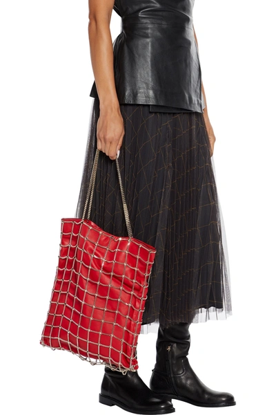 Shop Valentino Chainmail And Leather Tote In Red