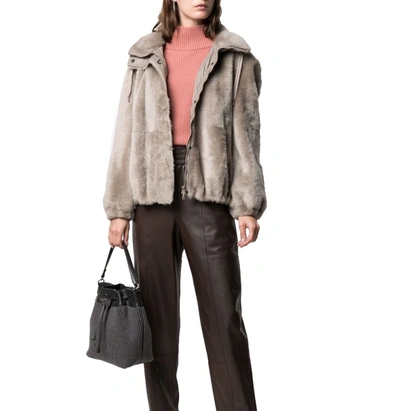 Shop Brunello Cucinelli Women's Beige Leather Outerwear Jacket