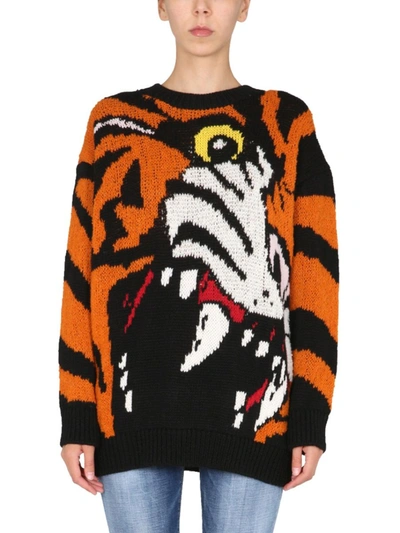 Dsquared2 Tiger Sweater In Wool And Cashmere In Orange