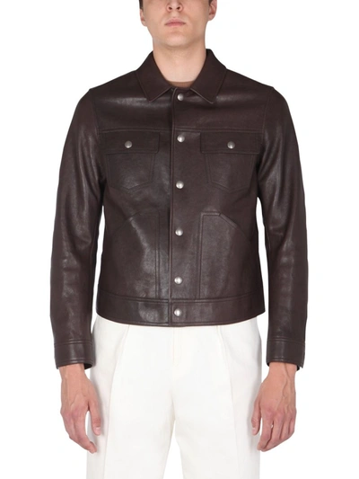 Shop Tom Ford Men's Brown Leather Outerwear Jacket