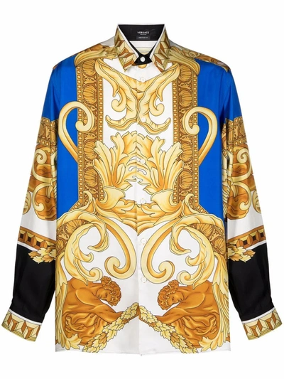 Shop Versace Men's Gold Silk Shirt