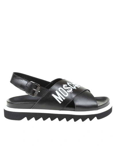 Shop Moschino Men's Black Leather Sandals
