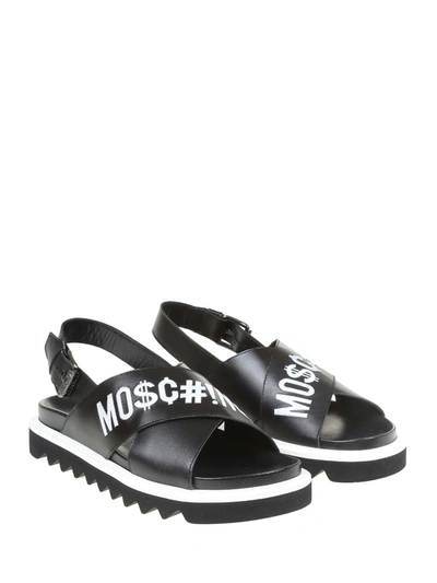 Shop Moschino Men's Black Leather Sandals