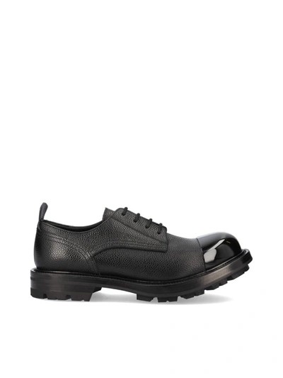 Shop Alexander Mcqueen Men's Black Leather Lace-up Shoes