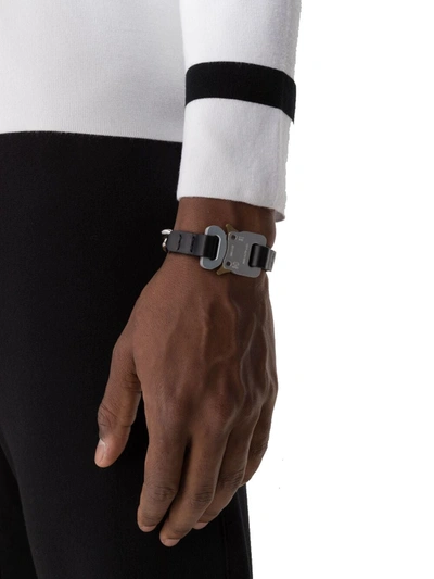 Alyx Silver & Black Leather Details Chain Bracelet In Silver