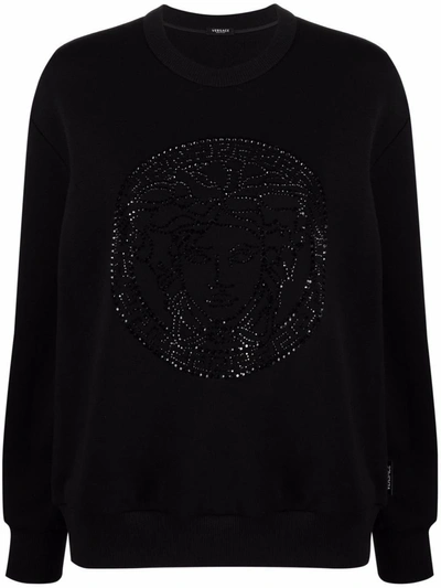 Shop Versace Women's Black Cotton Sweatshirt