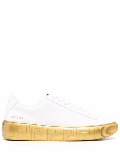 Shop Versace Men's White Leather Sneakers