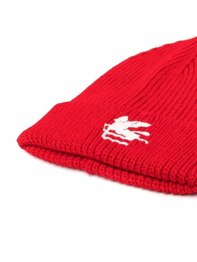 Etro Wool Red Hat With Logo Patch In Red