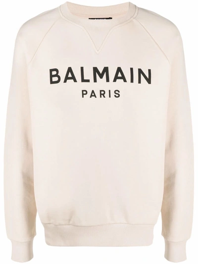 Shop Balmain Men's Beige Cotton Sweatshirt