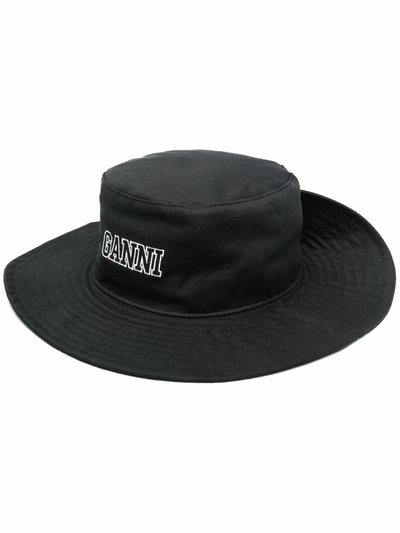 Shop Ganni Women's Black Cotton Hat