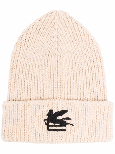 Etro Embroidered-logo Beanie In Beige