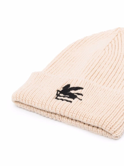 Etro Embroidered-logo Beanie In Beige