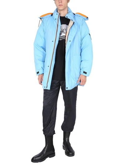 Msgm Hooded Reversible Down Jacket In Light Blue