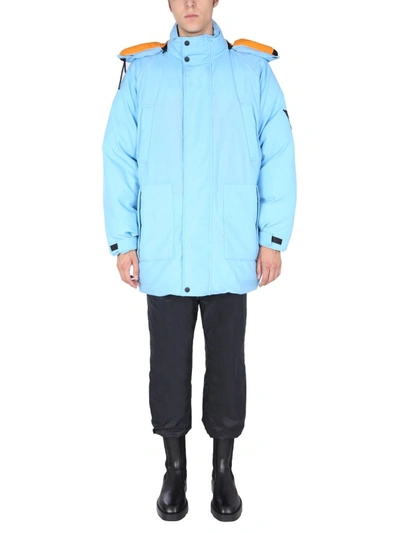 Msgm Hooded Reversible Down Jacket In Light Blue