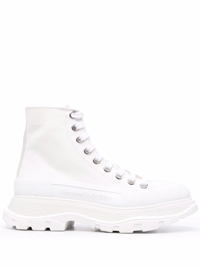 Shop Alexander Mcqueen Women's White Cotton Ankle Boots
