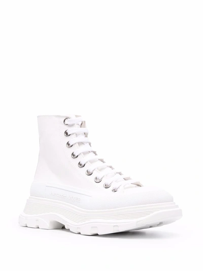 Shop Alexander Mcqueen Women's White Cotton Ankle Boots