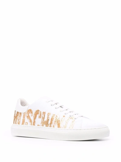Shop Moschino Men's White Cotton Sneakers