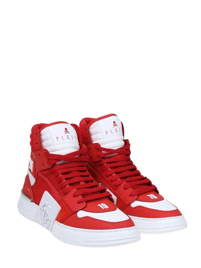 Shop Philipp Plein Men's Red Leather Hi Top Sneakers
