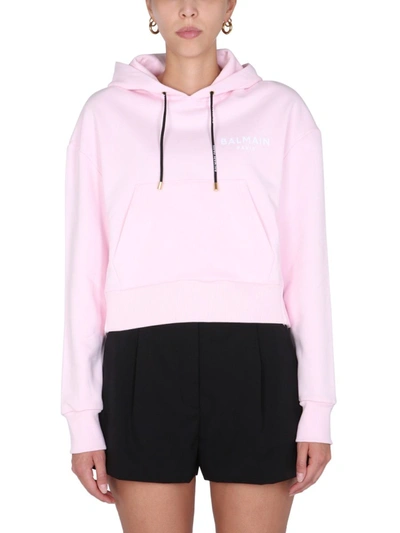 Shop Balmain Women's Pink Cotton Sweatshirt