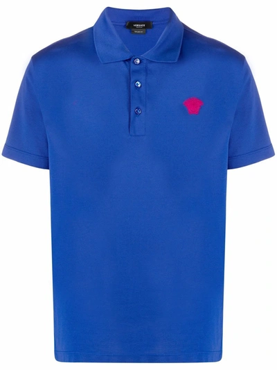 Shop Versace Men's Blue Cotton Polo Shirt
