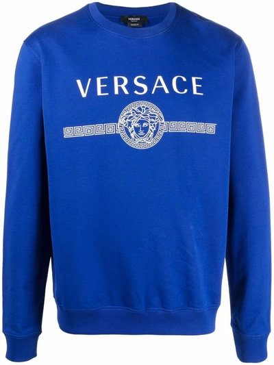 Shop Versace Men's Blue Cotton Sweatshirt