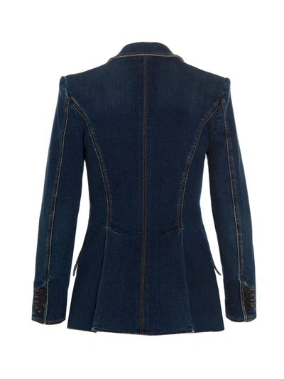 Shop Alexander Mcqueen Women's Blue Cotton Blazer