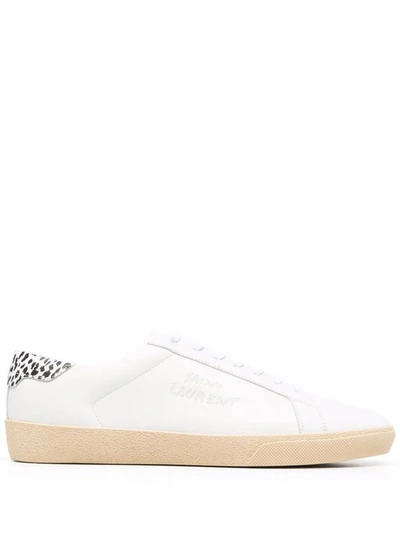 Shop Saint Laurent Men's White Leather Sneakers