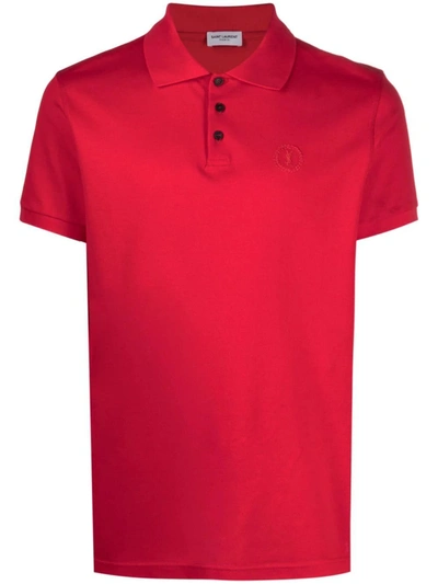 Shop Saint Laurent Men's Red Cotton Polo Shirt