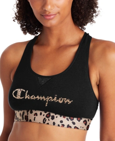 Champion Women's The Authentic Printed-logo Medium-impact Sports Bra In  Black/leopard