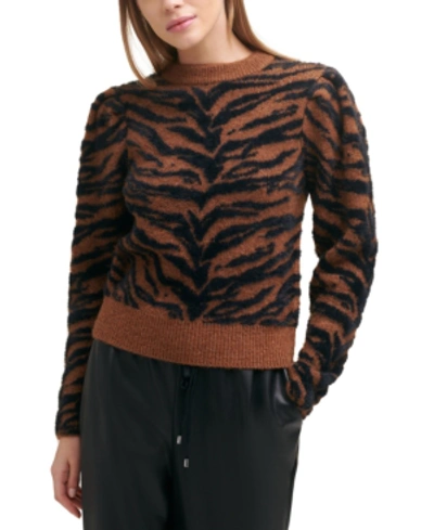 Shop Dkny Textured Tiger Sweater In Luggage/black