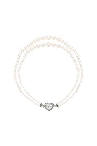 Shop Alessandra Rich Pearls Double Necklace In White