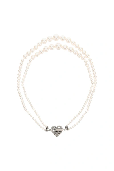 Shop Alessandra Rich Pearls Double Necklace In White