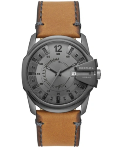 Shop Diesel Men's Master Chief Three-hand Brown Leather Watch 46mm