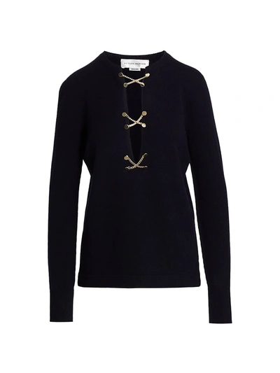 Shop Victoria Beckham Chain-embellished Wool Sweater In Dark Navy