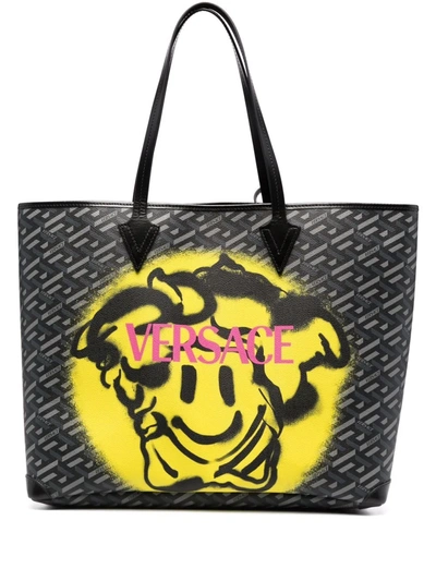 Shop Versace Medusa Smiley Tote Bag In Schwarz