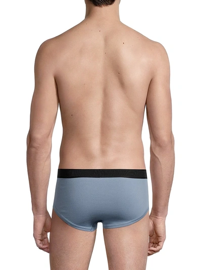 Shop Tom Ford Stretch-cotton Logo Briefs In Steel Blue