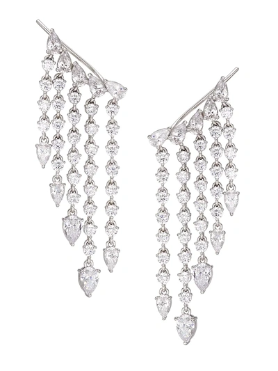 Shop Adriana Orsini Women's Stunner 18k White Goldplated & Cubic Zirconia Fringed Ear Climber In Rhodium