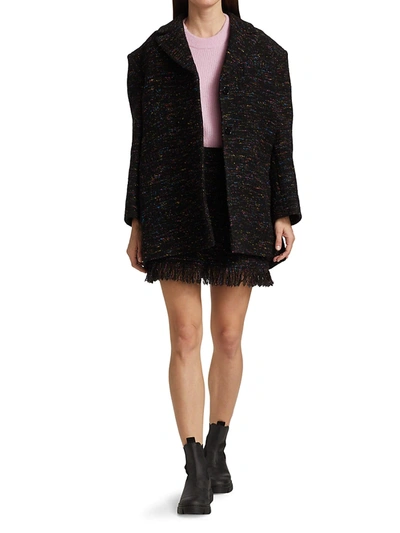 Shop Ganni Rainbow Tweed Oversized Jacket In Black